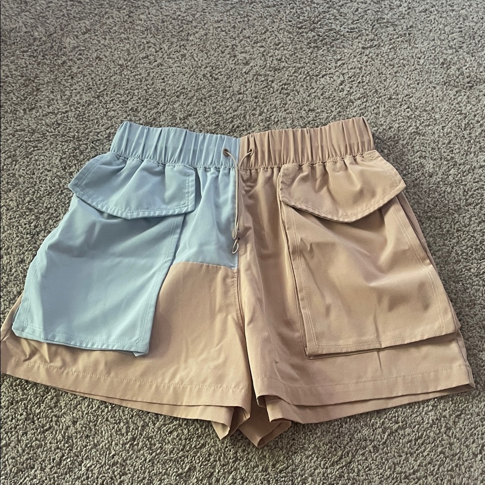 Fabletics Women's Cargo Shorts in Blue and Tan